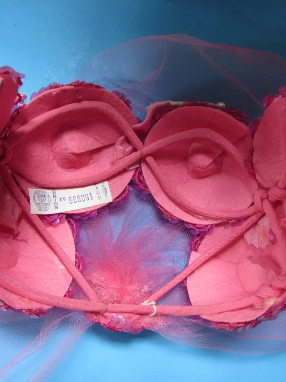 Vintage Half Hat Fuchsia Sequins Pink Veil